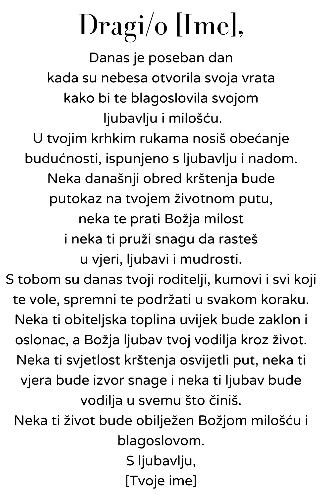 Primjer 1. čestitka za krštenje